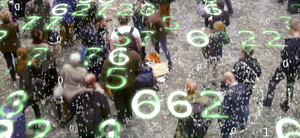 Mobile devices emitting data in a crowd of people.