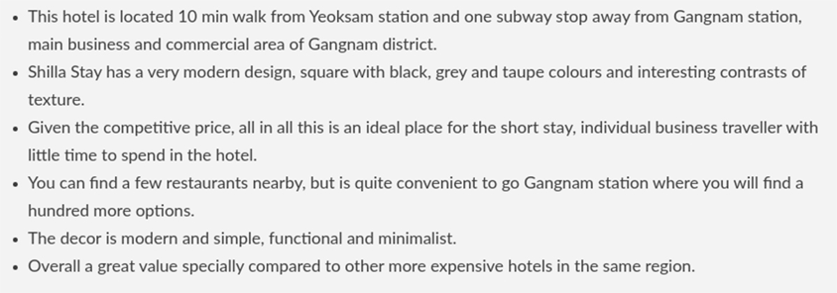 Figure 3 Summaries Extracted From A Set Of Hotel Reviews